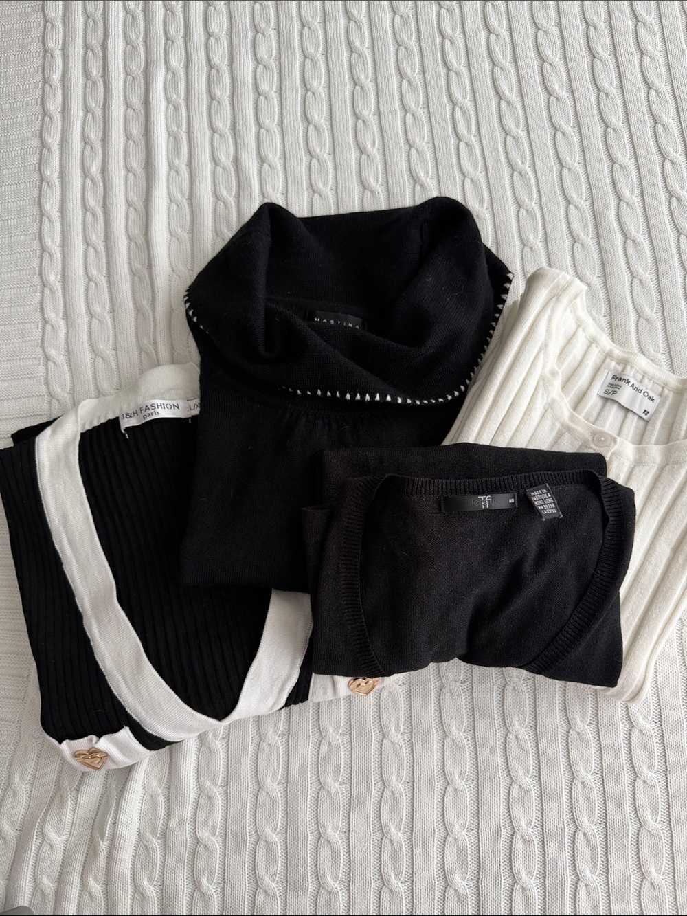 4 light sweaters including Frank And Oak 3/4 sleeve Cardigan and TeenFlo Smalls